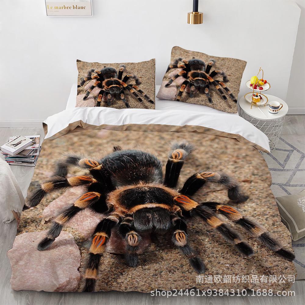 Spider Quilt Set Three-Piece Polyester 90G Abraded 3D Digital Four-Piece Bedding Set