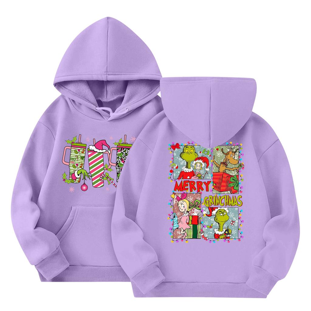 Kindermode Leichter Langarm-Pullover mit Taschen Print Kapuzenpullover