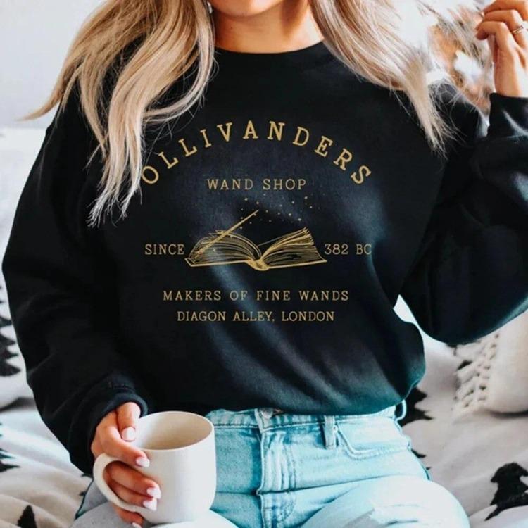 Women Magic Wizard Hoodies Long Sleeve HP Book Nerd Sweatshirt Fans Gift Pullover Sweater Wizard Book Shop