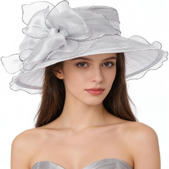 DRESHOW Damen Organza Hut Kirchenkappe Hüte Ausverkauf Kentucky Derby Cocktail Teeparty Hochzeit Blumenhut mit breiter Krempe