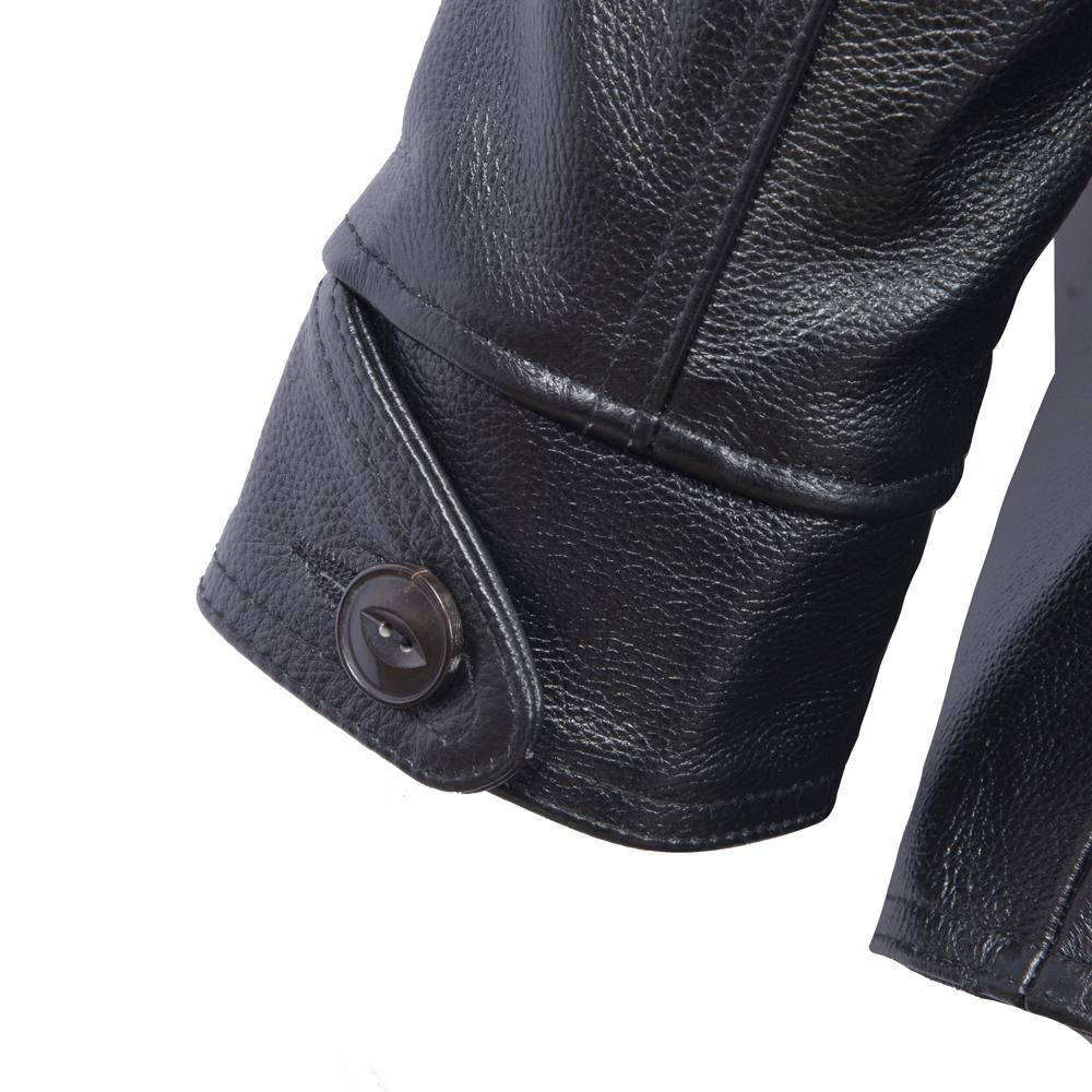 Long Jacket Men Genuine Cow Leather Wind Coat Classic Black Plus Size Jackets Casual Cloths