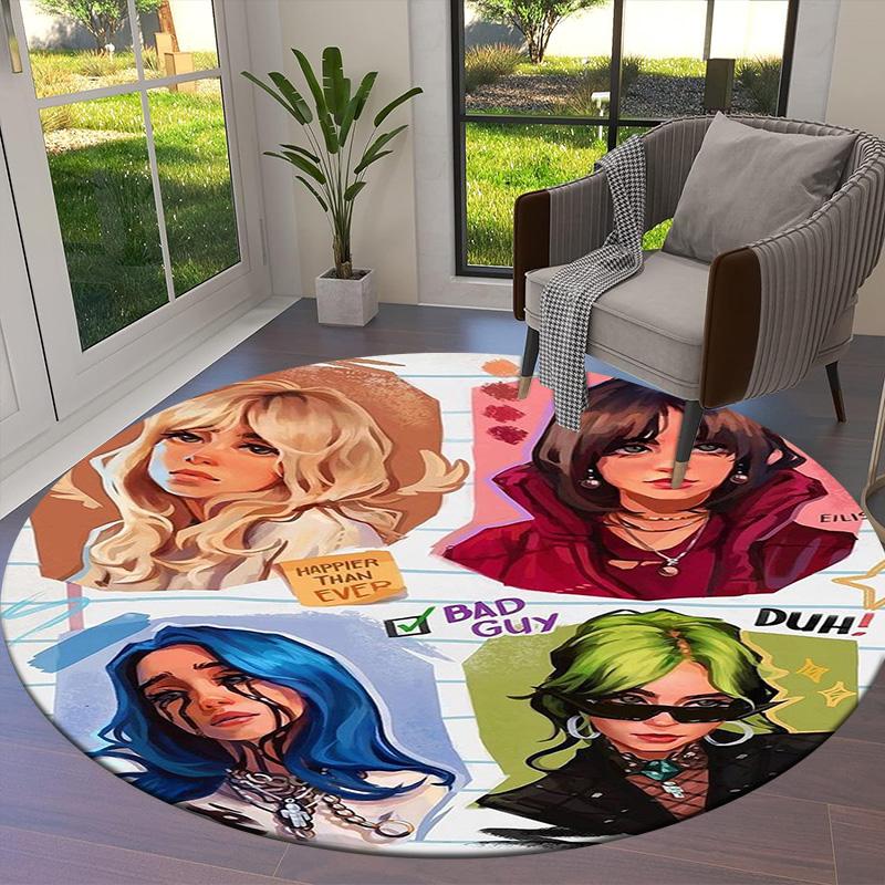 Billie Eilish Round Area Rug,Carpet Rug for Living Room Bedroom Sofa Playroom Decor,Non-slip Floor Mat