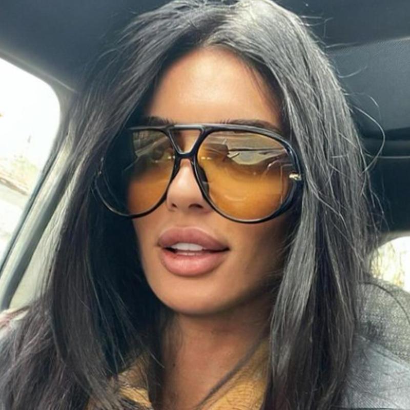 Luxury Sunglasses Women Men Metal Frame Classic Pilot Sun Glasses Big Black Yellow Lens Trendy Shades Eyewear