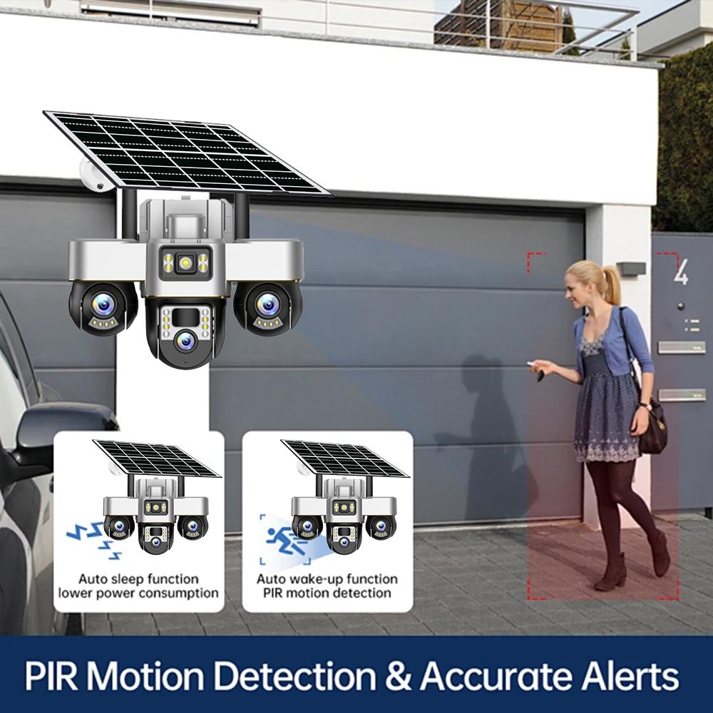 Three-lens Surveillance Camera Outdoor HD Night Vision Full Color Solar Camera