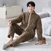 Pajamas Men'S Winter Thickened Three-Layer Padded Jacket Winter Fleece Warm Coral Fleece Loungewear Zipper Set