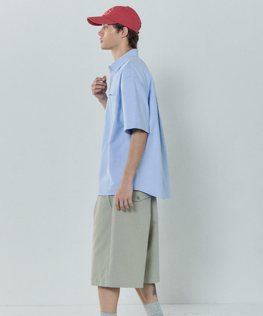 BASIC HOUSE Oxford Semi-Overfit Short Sleeve Shirt Sky Blue Lzws3101