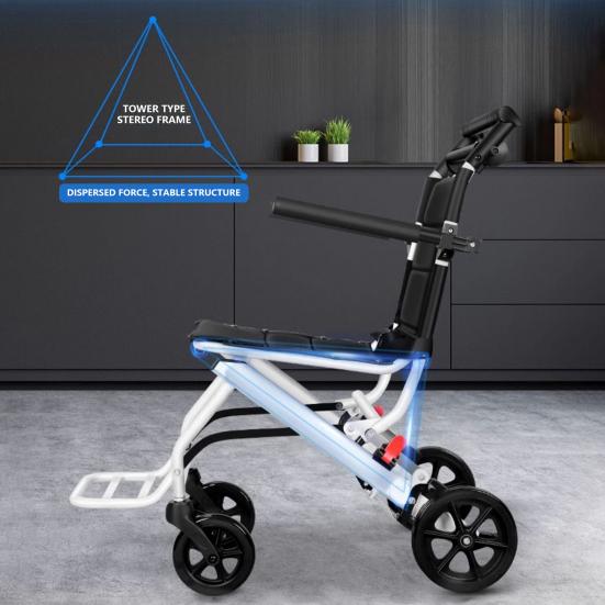 Tragbarer Transit-Reiserollstuhl Faltbare Transportrollstühle für Erwachsene und Senioren Unterstützt 180 lbs Schmale Türrahmen Rollstuhl