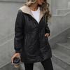 Cappotto Lungo Imbottito Nero da Donna con Cappuccio, Design Trapuntato, Calda Fodera in Pile, Capospalla Invernale Casual
