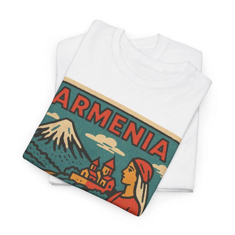 Armenian Retro Comic Tshirt Retro Caucasian Pop Art Tshirt Mens and Womens Spring and Summer Cotton Comfortable Top