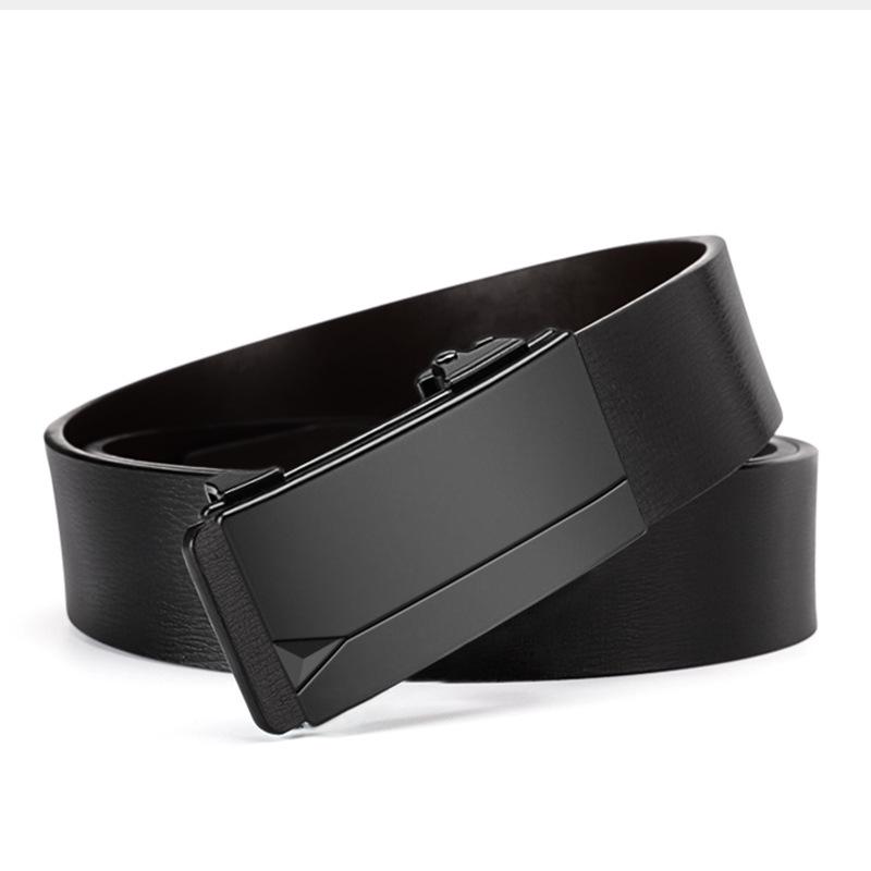 Simple Men's Belt Automatic Buckle Genuine Leather Belt for Men Young Men Business Versatile Cowhide Belt for Men Middle Aged and Young Men