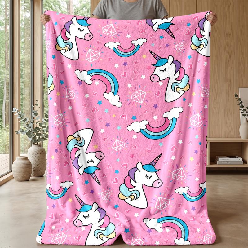 Unicorn Rainbow Magic Theme Blanket Lightweight Warm Flannel Blanket Decorative Throw Blanket for Home Decoration