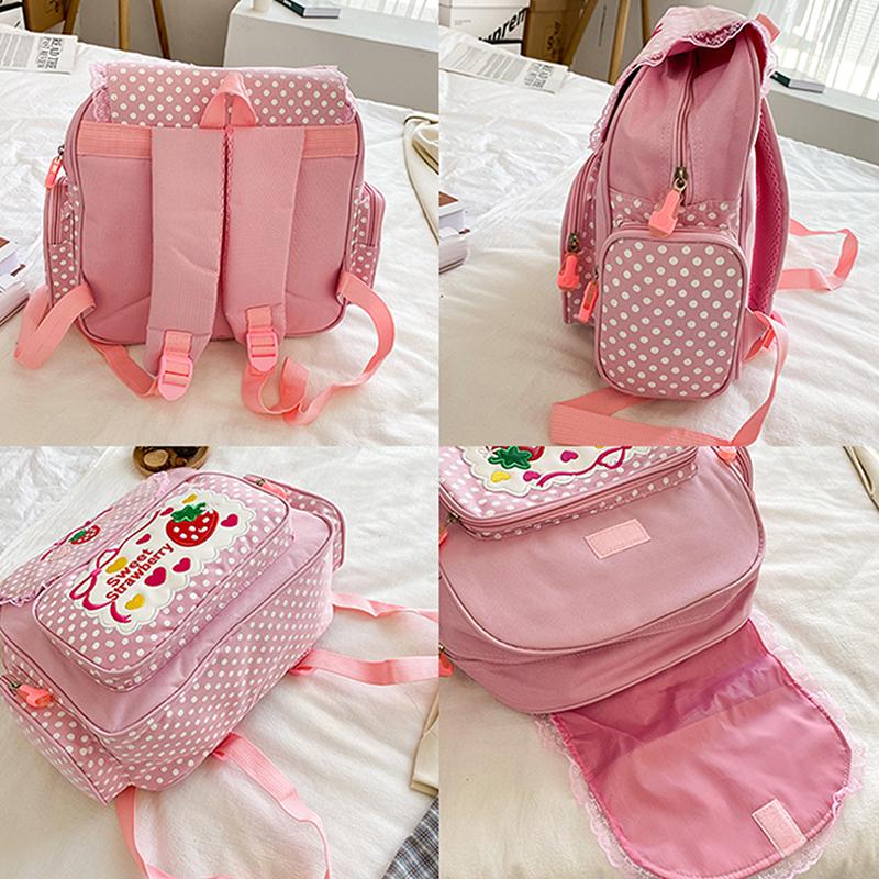 Pink Girl Embroidery Strawberry Children'S Schoolbag Student Birthday Gift Cartoon Backpack Book Bags Christmas  Year Gift