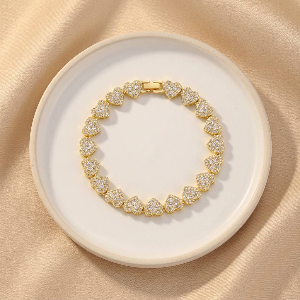 Personalized Custom Full Zircon Heart Bracelet Gold Plated Fashion Jewelry for Women Full Zircon Heart Bracelets