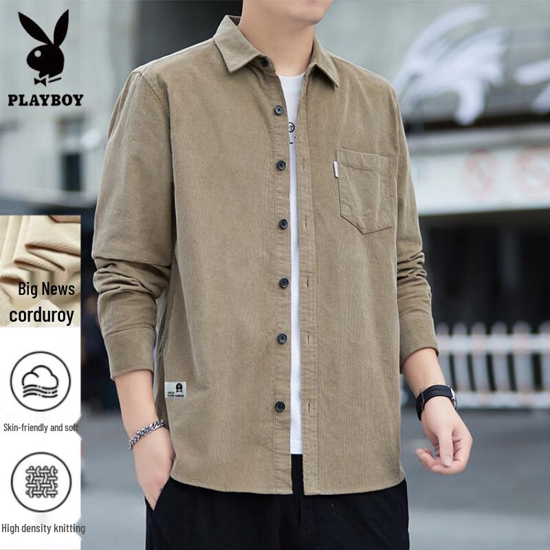 PLAYBOY Men's Corduroy Long-Sleeve Casual Shirt