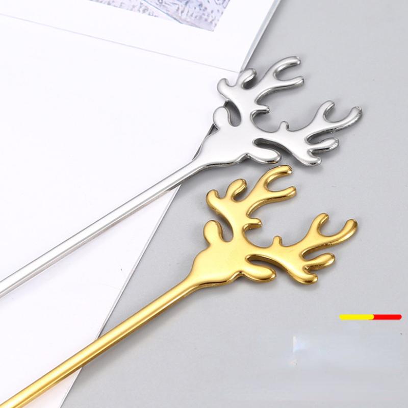 Stainless Steel Deer Head Shape Stirring Spoon Christmas Elk Coffee Dessert Spoon Exquisite Tableware Party Gift Table Decoration