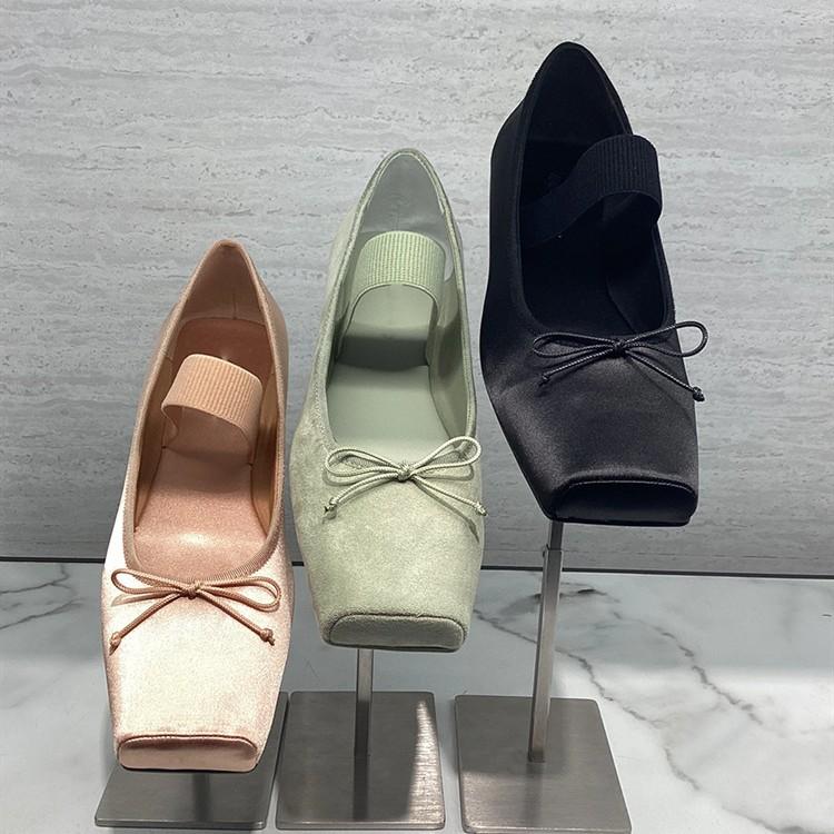 Sheepskin Square Head Bow Mary Jane Shoes Women's Flat Ballet Shoes Fairy Gentle Wind Word with Light Mouth Single Shoes