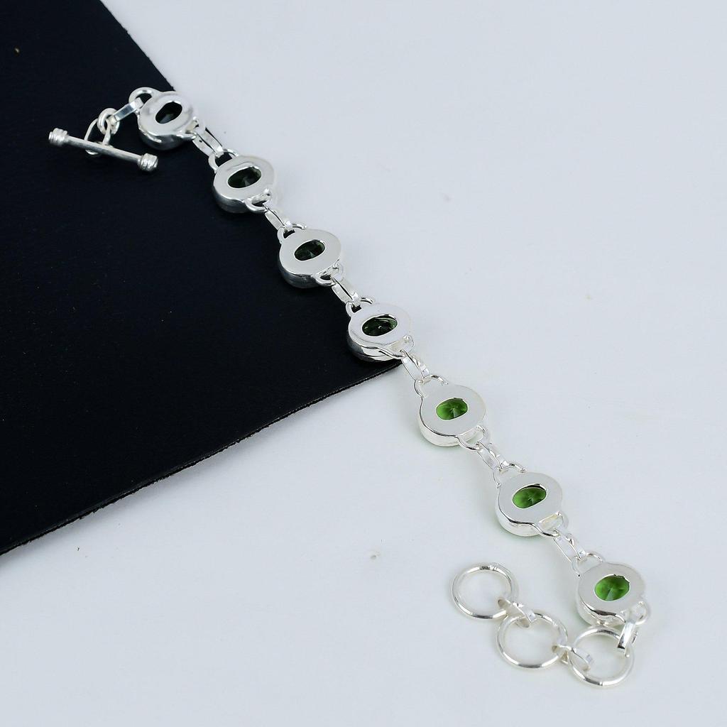 Green Amethyst Gemstone Handmade 925 Sterling Silver Bracelet, Green Amethyst Bracelet For Wife , Unisex Bracelet Party Wear Gift