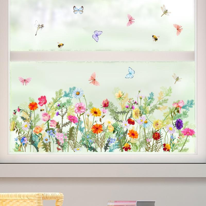 

Colourful Flowers Window Glass Wall Stickers for Living Room Bedroom Background Wall Decor Room Decoration Decals Wallpaper PVC 30x60cm 1pcs