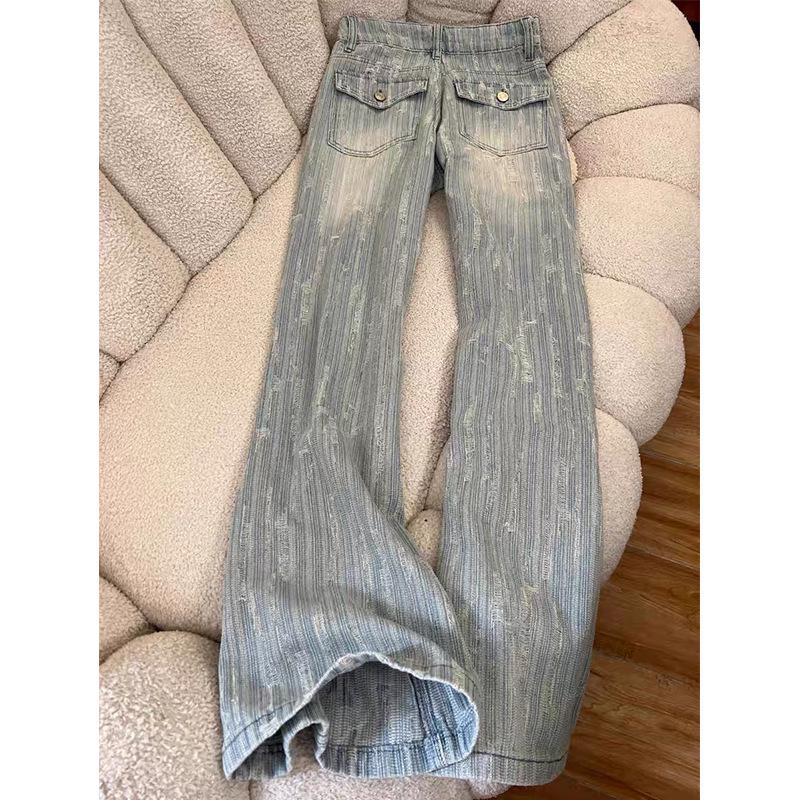 2025 Women s Plus Size High Waist Jacquard Design Micro Flare Jeans 5XL