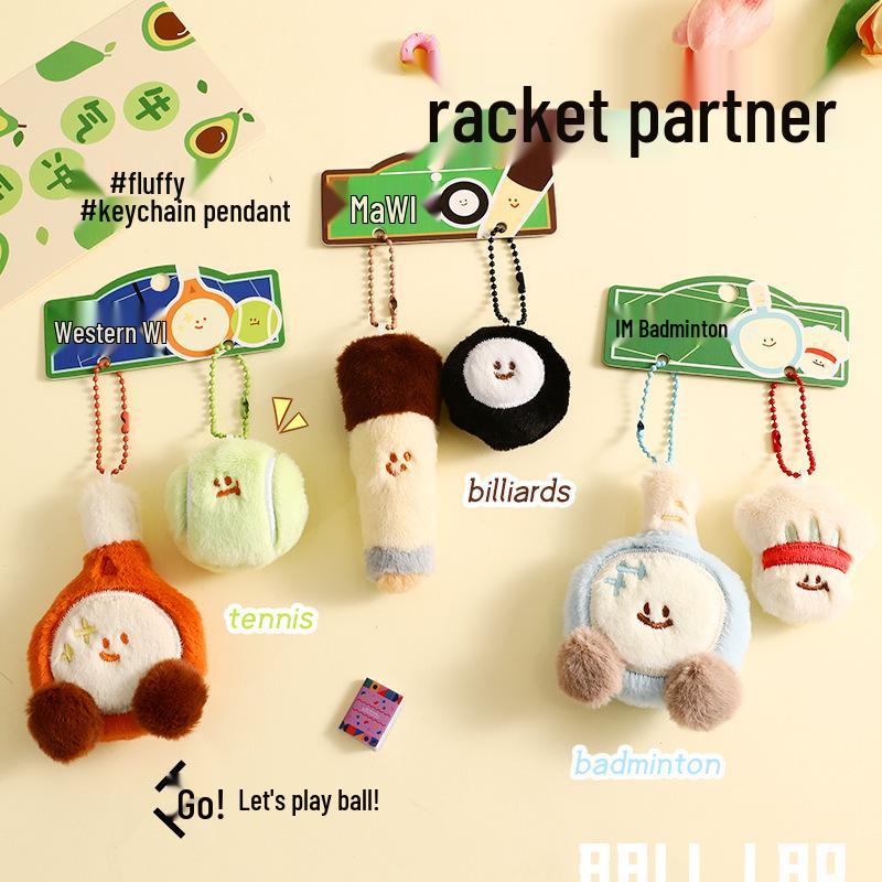 Graceful Cartoon Badminton Plush Keychain Pendant - Creative Bag and Car Ornament