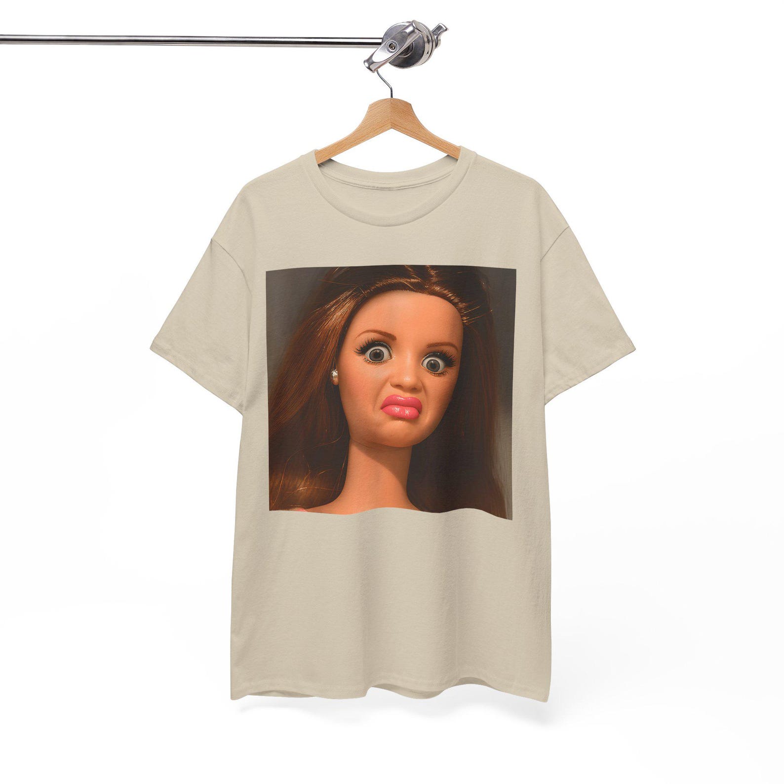 Shocked Doll Face T-Shirt | Funny Expression Meme Tee | Silly Barbie Graphic, Weird Art Shirt, Alt Fashion Unisex, Funny Gift S