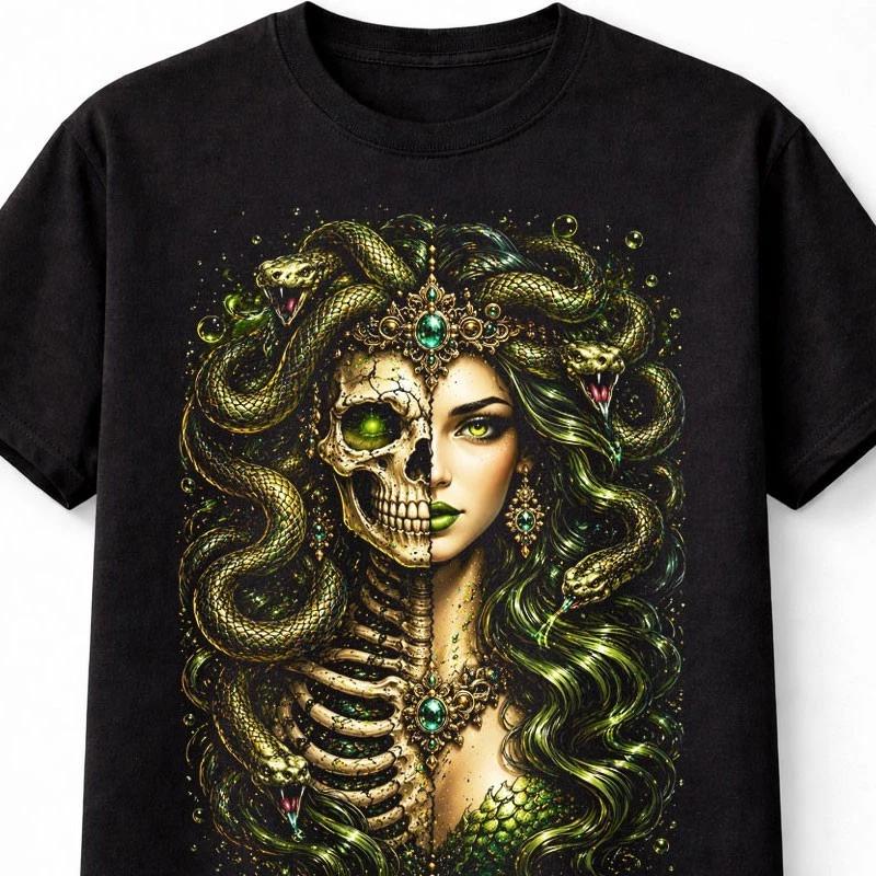 Medusa Skeleton Goddess Snake Gothic Mythology Unisex TShirt S