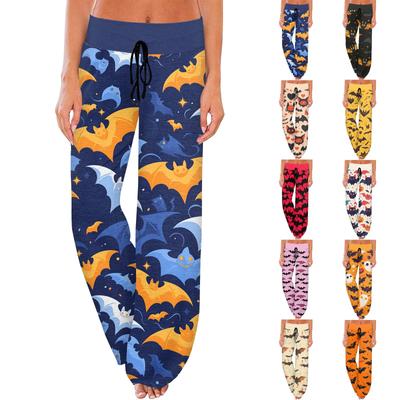 Women's Comfortable Sleeper Pants Halloween Printed Drawstring Wide Leg Pants Casual Pants