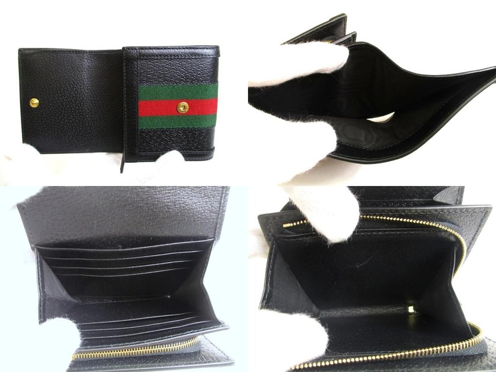 Authentic GUCCI Double G Black Leather Web Stripe Ophidia Bifold Wallet # a851  Seller refurbished