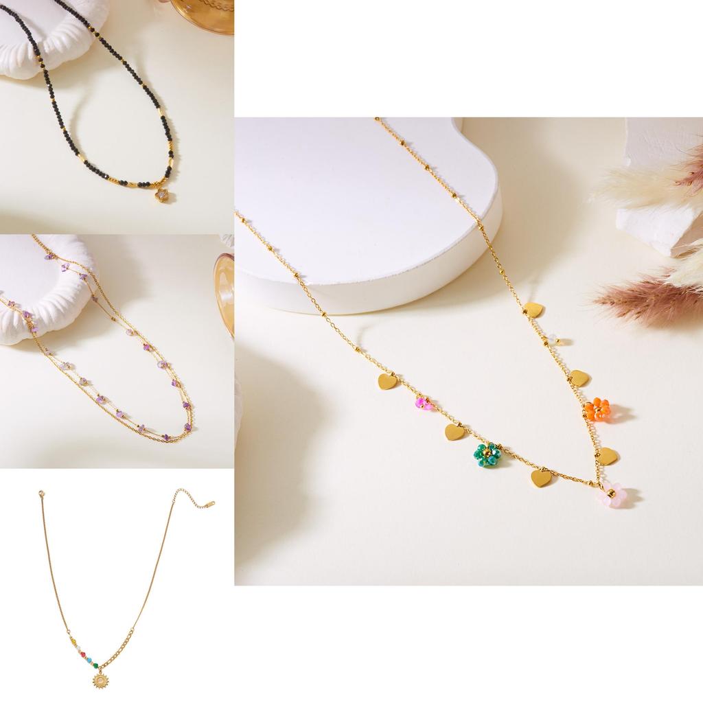 Stainless Steel Sunflower Necklace With Natural Turquoise Beads For Women