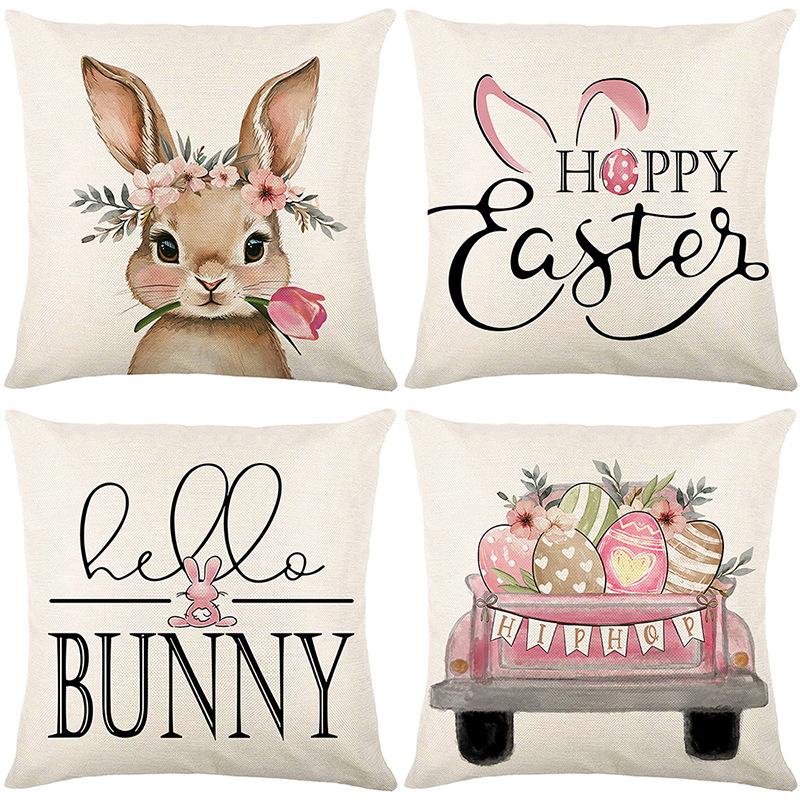 Easter Rabbit Pillow Cover Living Room Bedroom Sofa Cushion Cover Soft and Comfortable Home Decoration