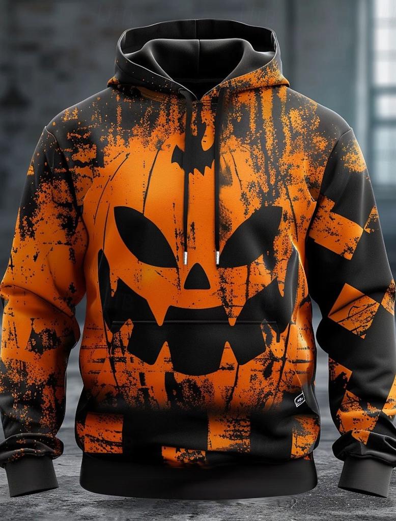 Halloween Herren Grafik Hoodie Kürbisdrucke Klassisch Lässig 3D Pullover Feiertagsmode Hoodies Dünner Stil Langarm Kapuze