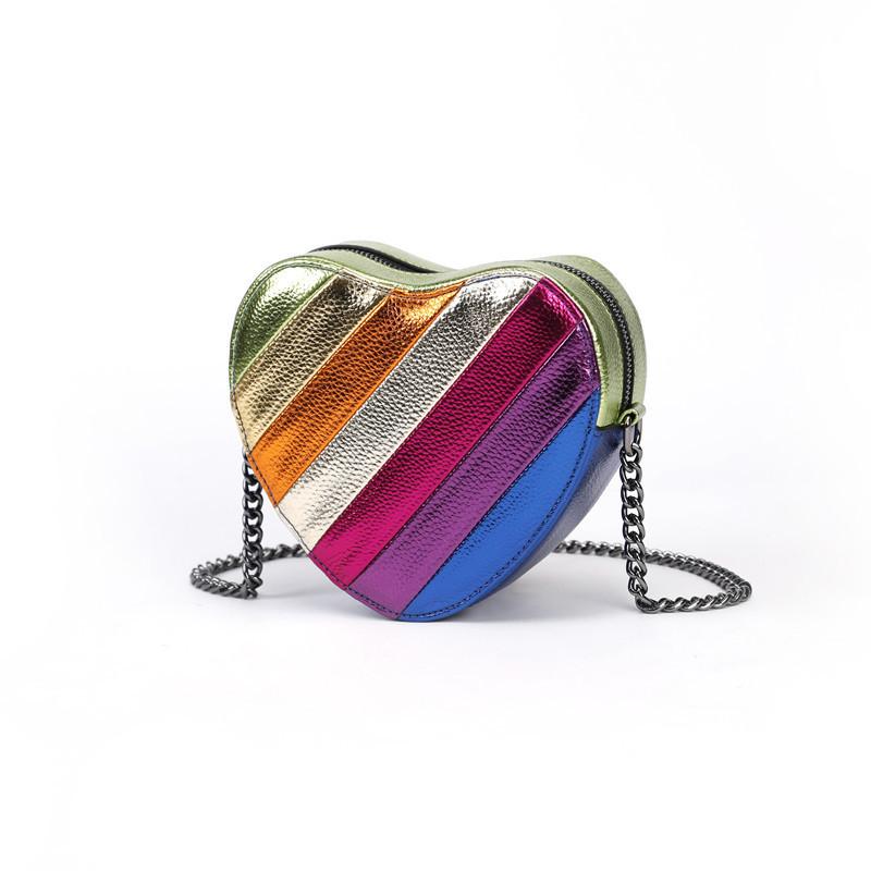 Vintage Inspired Colorful Chain Crossbody Bag In Heart Shape For Trendy Travel