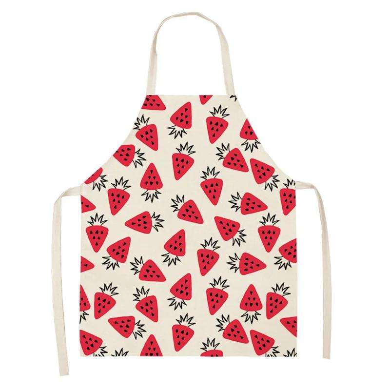 Fruit Cotton Linen Apron Cherry Orange Lemon Printed Kitchen Women Baking Waist Bib Home Cooking Sleeveless Pinafore Delantal