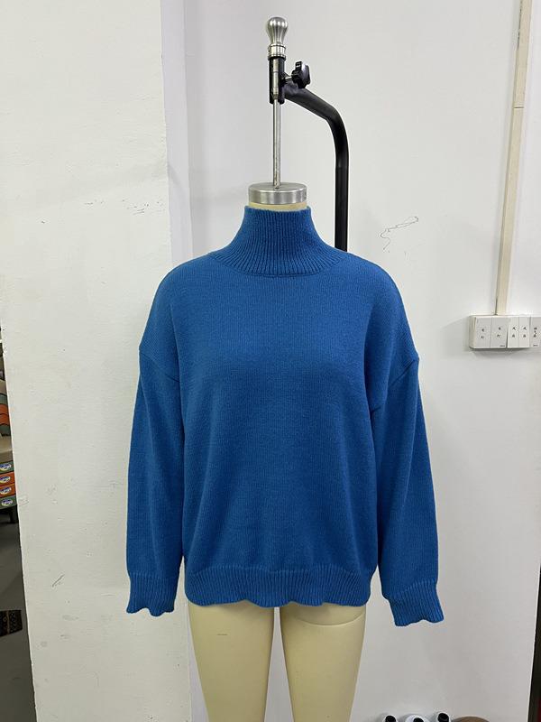 2025 European & American High Neck Casual Solid Color Knit Sweater - Autumn/Winter Versatile