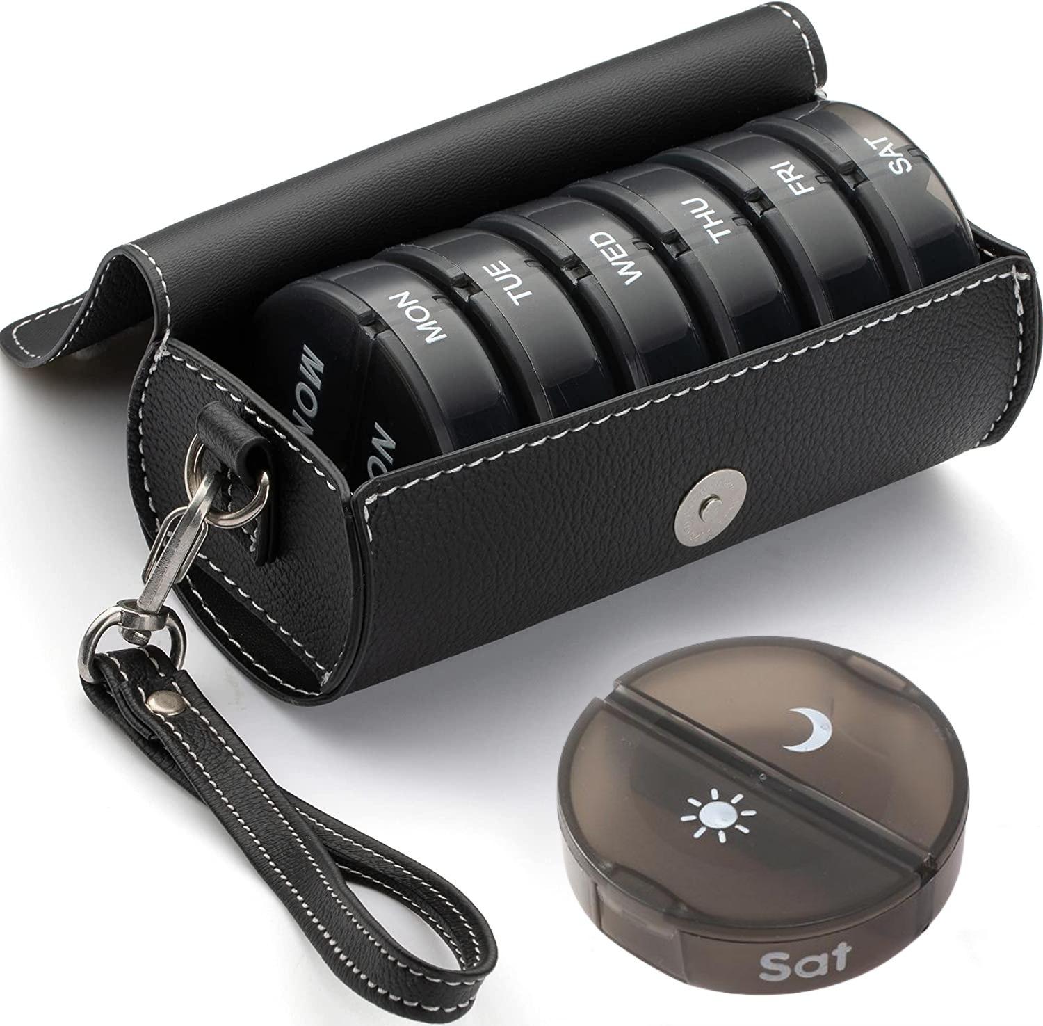 Portable Pillbox, Twice Daily, 7-Day Travel Size, Pu Material Storage Box
