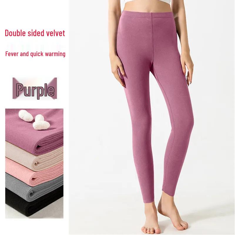 

Plus Size Women s Thermal Leggings - Elastic Waistband, German Velvet, Cold-Resistant for Winter and Autumn L фіолетовий