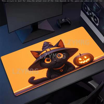 Halloween Pumpkin Black Cat Mouse Pad Large Rubber Antislip Desk Accessories Mousepad for Offices and Gamer Keyboard Decor Mat
