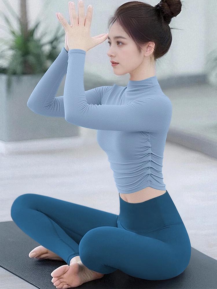 Women's Slimming Autumn Winter Yoga Set: Half High Collar Long Sleeve Top for Pilates & Fitness