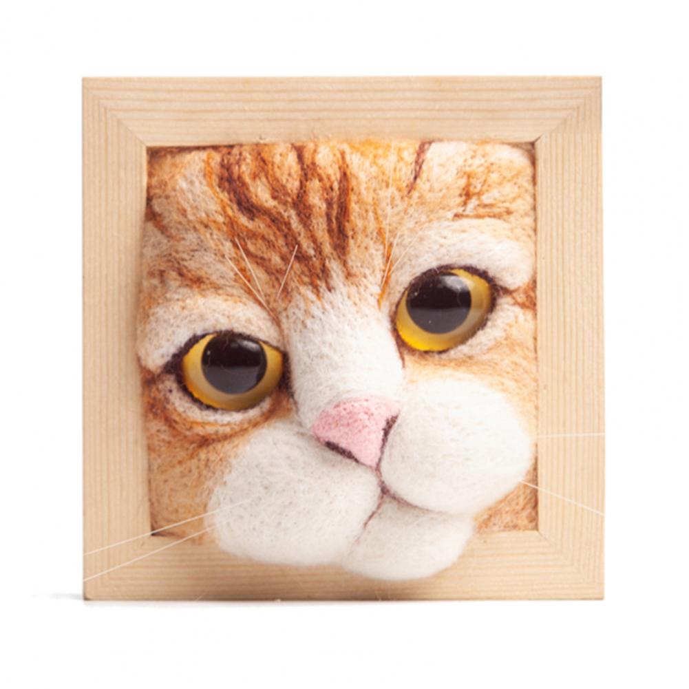 11 cm Holz-Fotorahmen-Ornamente mit formgebender Basis, DIY-Wollfilz, schönes Katzenkopf-Puppen-Strickset, selbstgemachte Heimdekor-Vorräte