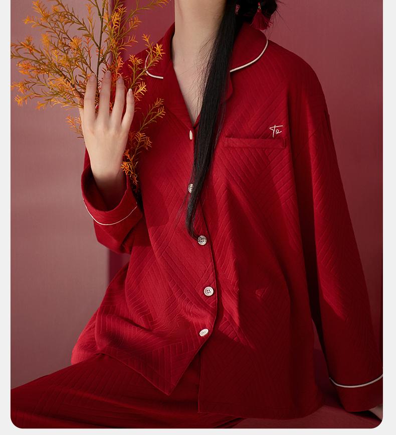 Xuan Liang Red Pajama Women's Summer Cotton Thin Four Seasons Long Sleeve Spring and Autumn Wedding Home Furnishing Set