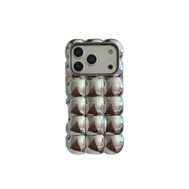 Niche Electroplated Solid Color Bubble Case for iPhone 16/17 Pro Max, 14/15