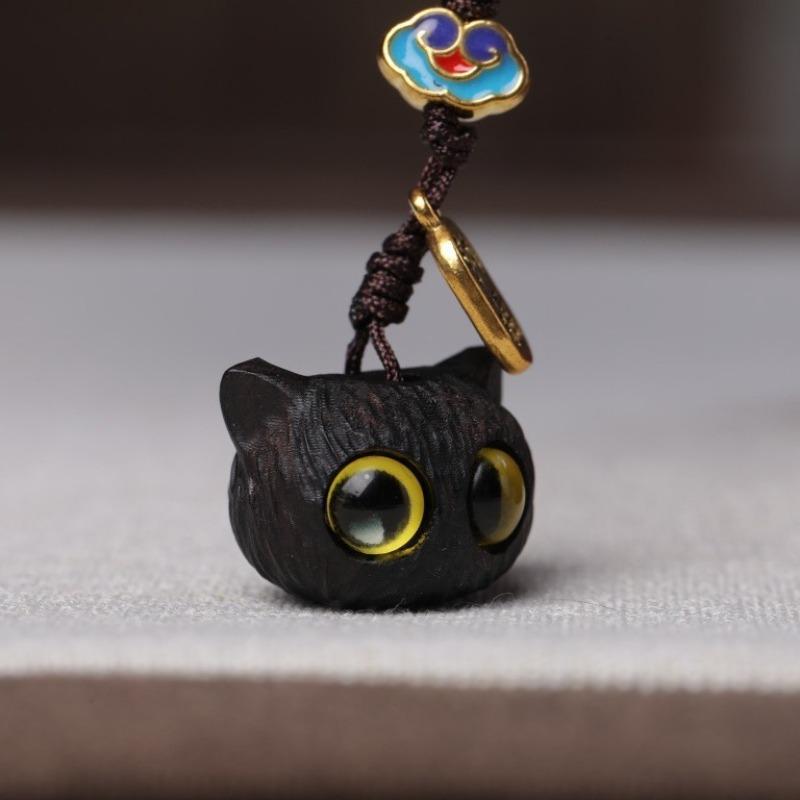 Ebony Kitten Head Pendant Healing Hammer Cat Mobile Phone Chain Bag Keychain Pendant Live Like Gifts Home Decoration Accessories