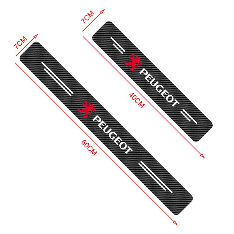 4Pcs Car Door Plate Carbon Fiber Threshold Protector Sticker For Peugeot 308 408 508 RCZ 208 3008 2008 206 207 108 406 407 408 206 207 208 306 307