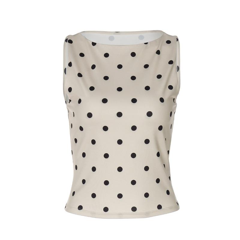 Fashion Women'S Polka Dot Print Crop Tank Top Summer O Neck Sexy Slim Female Short Blouse Sweet Beach Vacation Party Slim Fit Streetwear Clothes