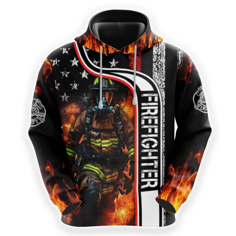 Fashion Firefighter Hero Profession Graphic Sweatshirts Fashion Male Pullovers Streetwear Fireman Work Sweatshirts Harajuku Tops