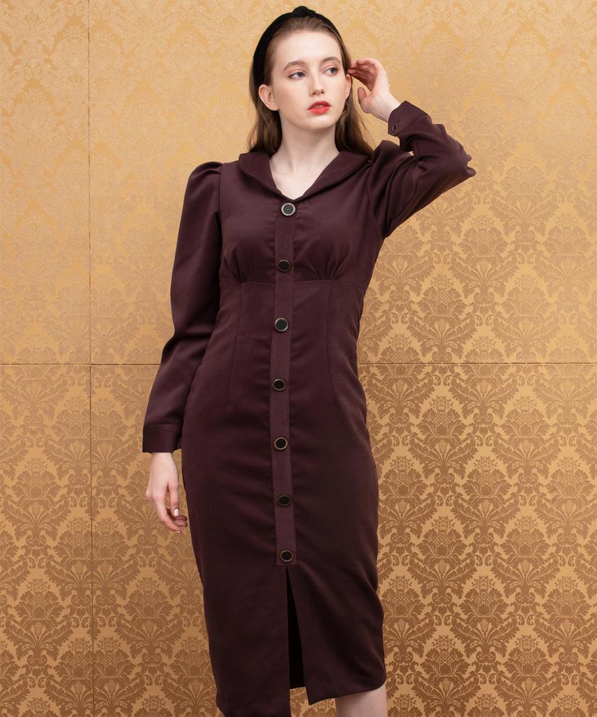 Kathrin Voluminous Sleeve Dress Burgundy