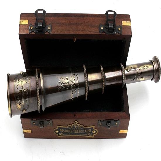 1920 Ship Captain's Working Telescope with Wooden Box  Brass Made Spyglass  Glass Optics Pirate's Instrument  Brass Maritime  Telescope,
