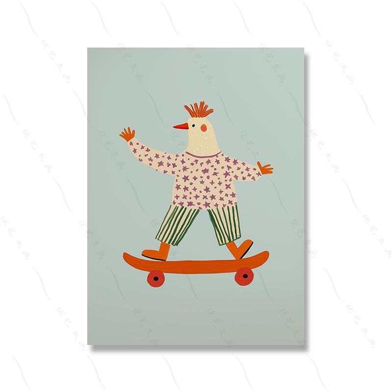 Playful Bear Skateboard Print Kids Boys Room Decor Animal Wall Art Nursery Poster Cute Dog Bird Animal Colorful Fun Illustration 21X30CMNo Framed