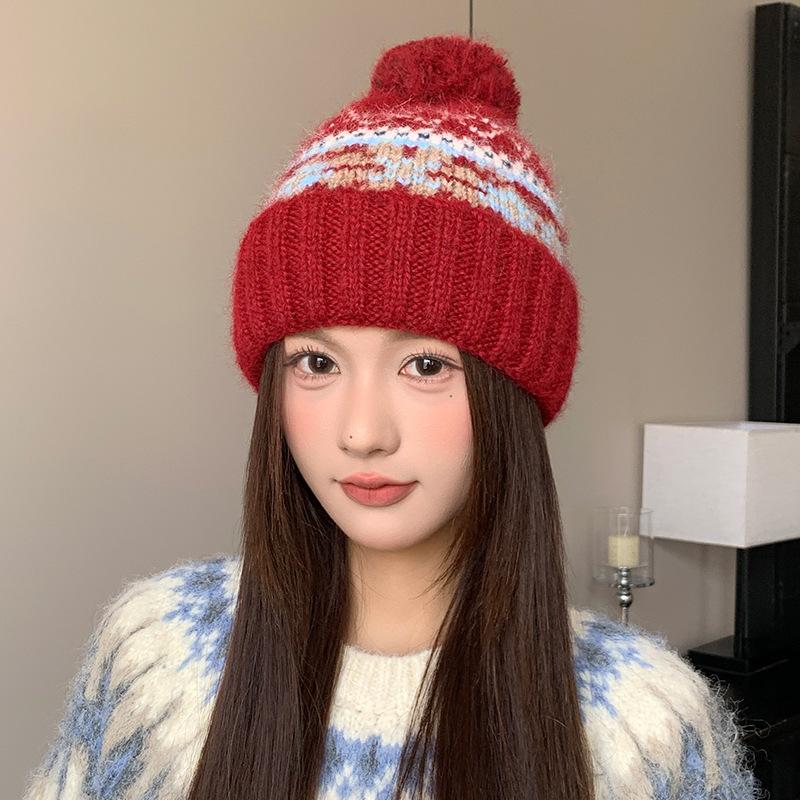 

Шерстяные шапки Детские Осенне-зимние Флисовые Теплые Защищающие уши Шапки-пуловеры с помпоном Корейский стиль Универсальные Вязаные шапки one size