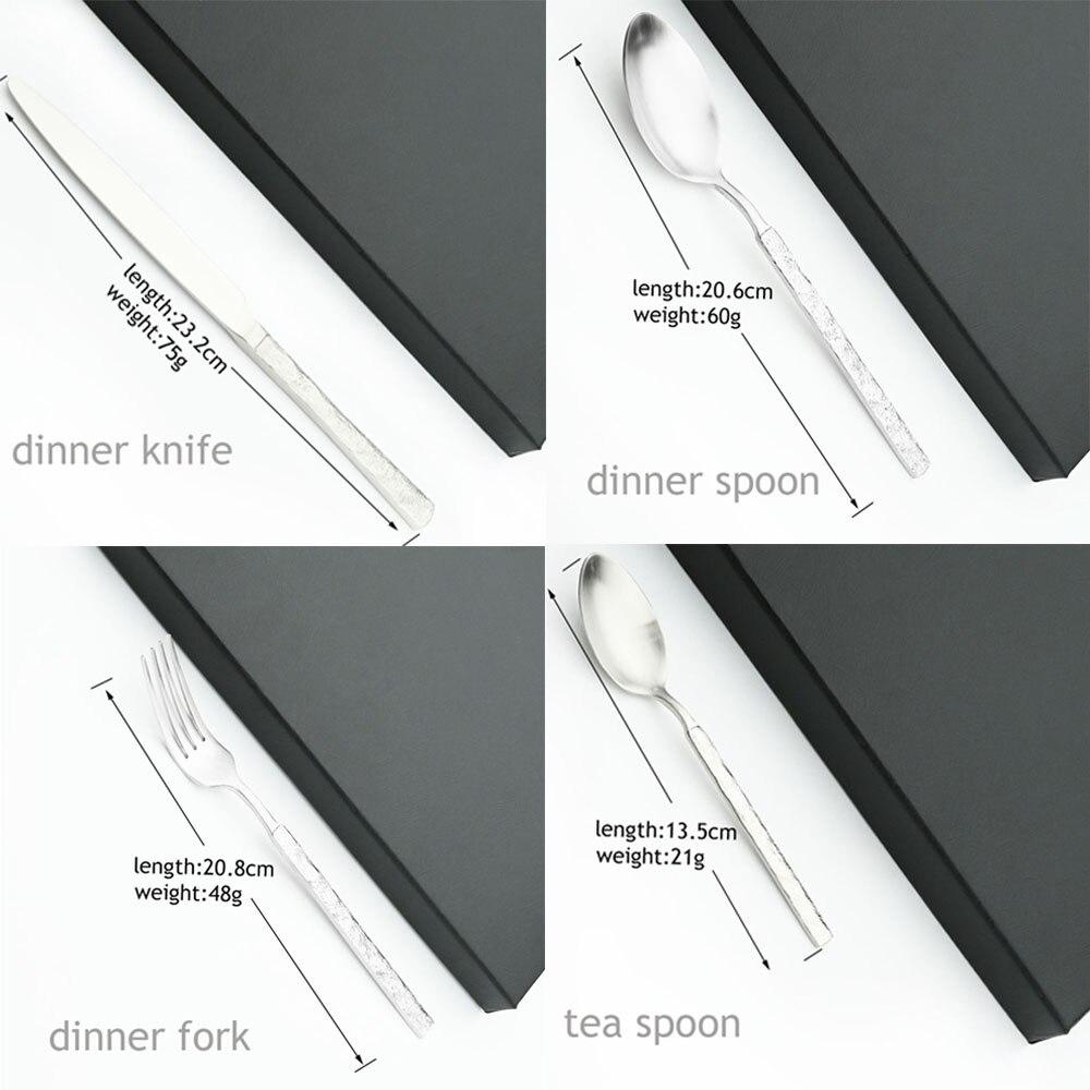 Matte 304 Stainless Steel Western Vintage Cutlery Set Knife Fork Spoons Dinner Set Dinnerware Western Tableware Textured Silverware
